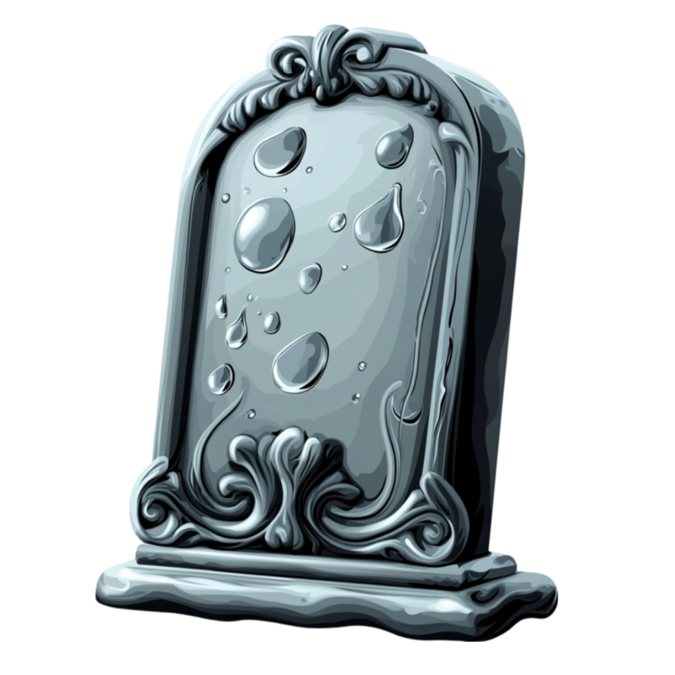 rk gray tombstone with raindrop details and a curved top looks solemn and realistic png