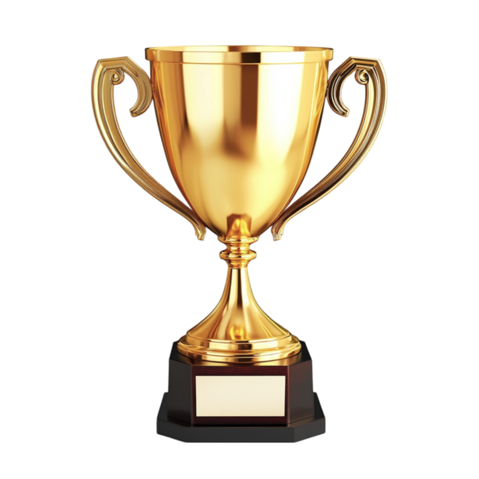 Golden trophy with handles and a black base looks prestigious and shiny png
