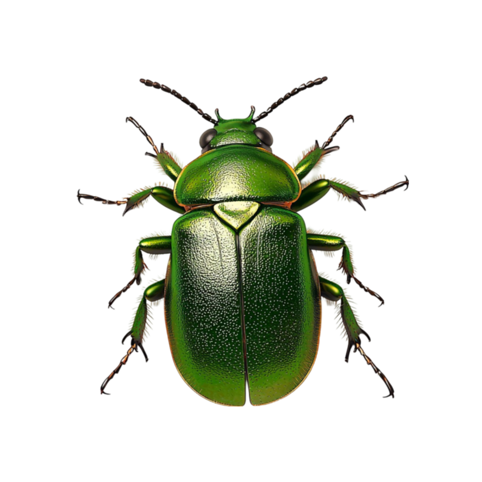 Shiny green beetle with black legs and detailed texture looks vibrant and realistic png