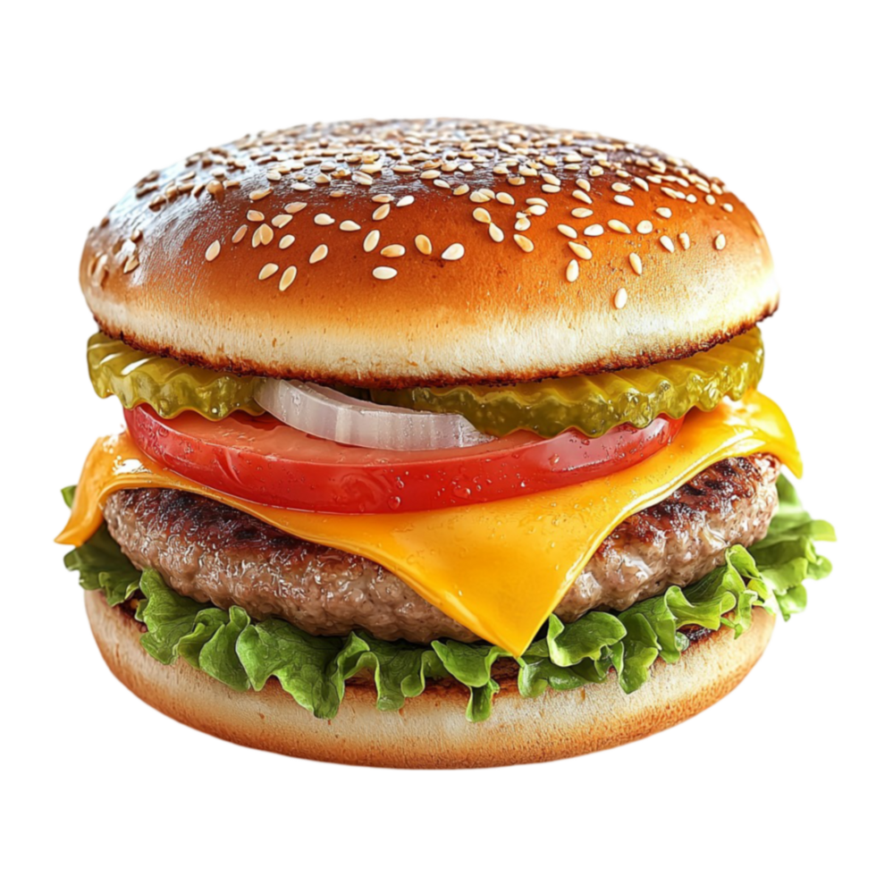 Juicy double cheeseburger with lettuce tomato and melted cheese looks and appetizing png