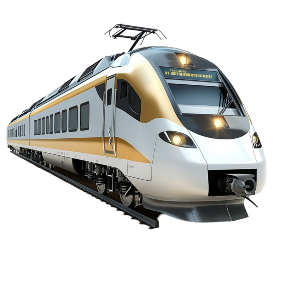 Highspeed bullet train with a streamlined white and gold body looks fast and advanced png