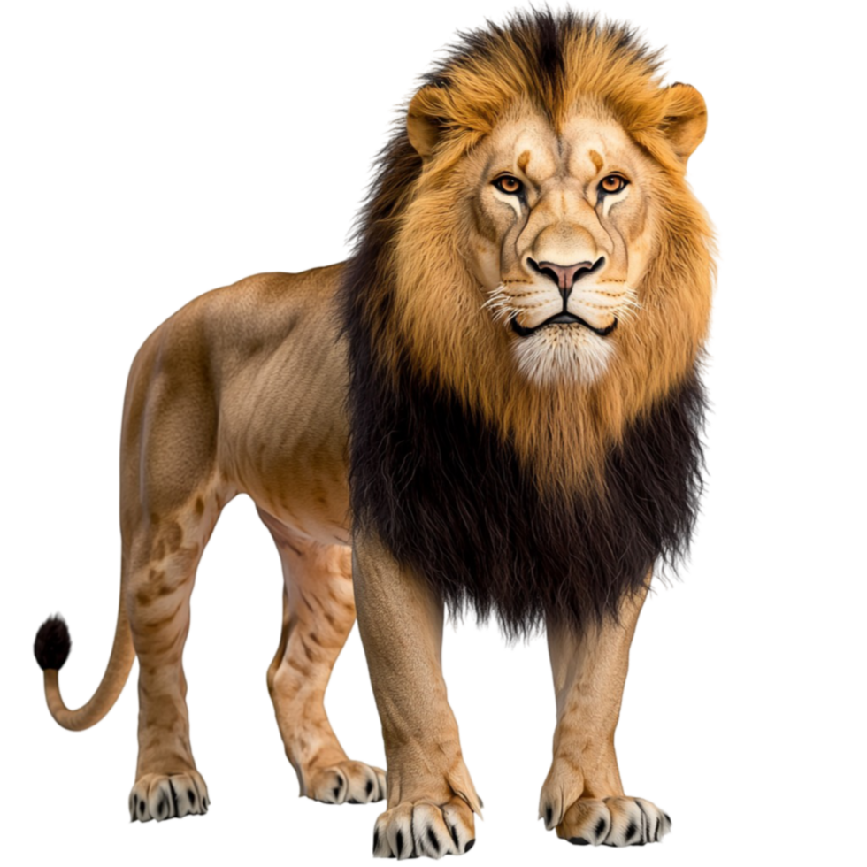 Majestic lion with a golden mane and strong muscular build looks fierce and confident png