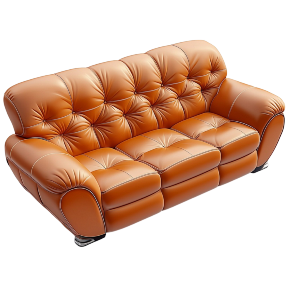 Plush brown sofa with deep button tufting looks luxurious and comfortable png