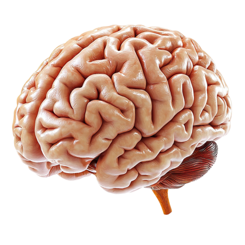 Highly detailed human brain with realistic folds looks intricate and lifelike png