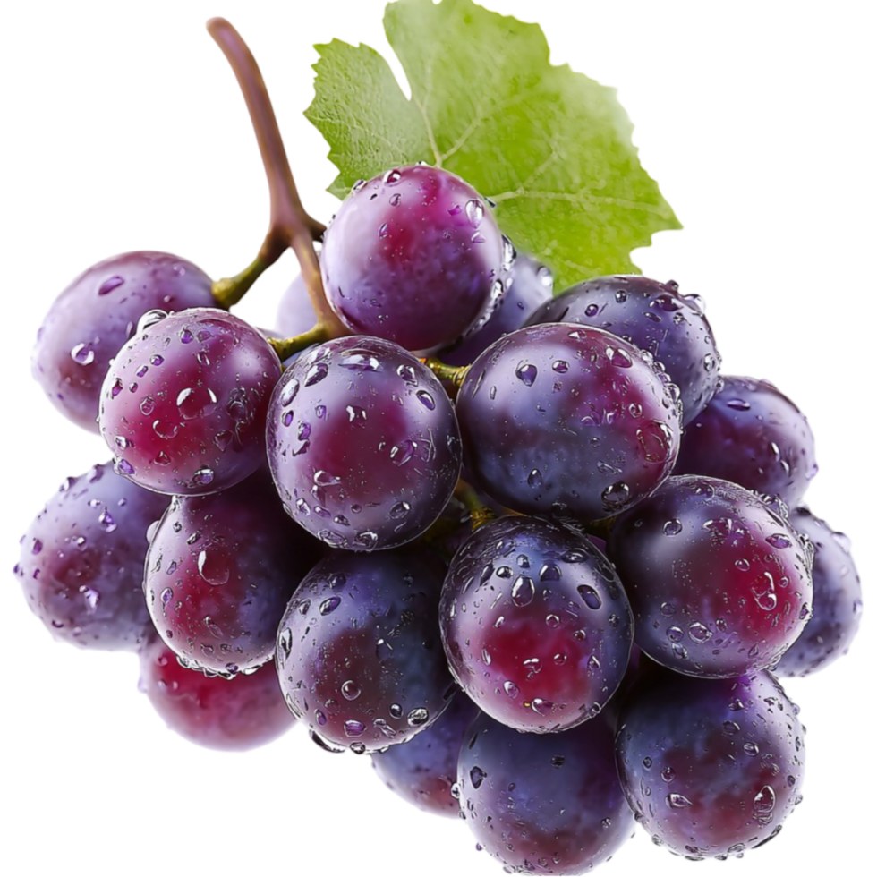 Juicy rk purple grapes with green leaves look and png