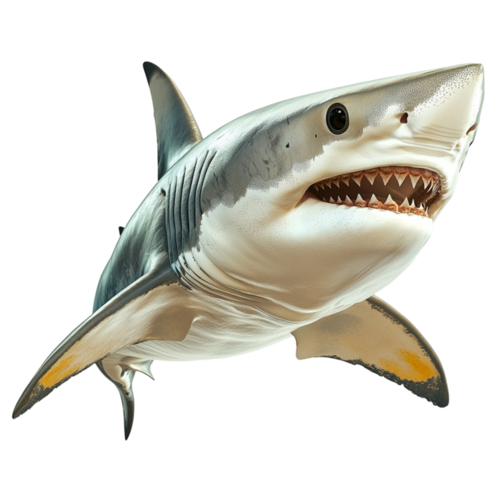 Fierce great white shark with sharp teeth looks powerful and intimiting png