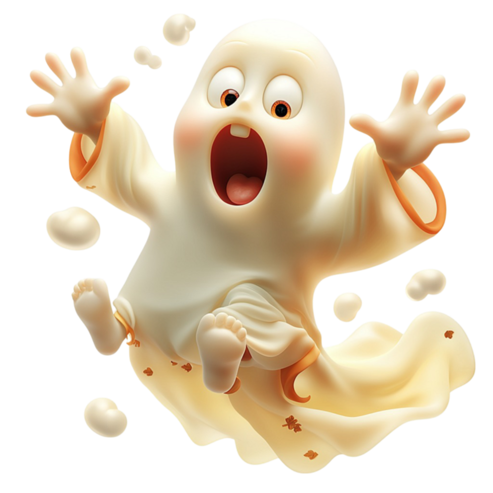 Floating cartoon ghost with a surprised expression looks cute and spooky png
