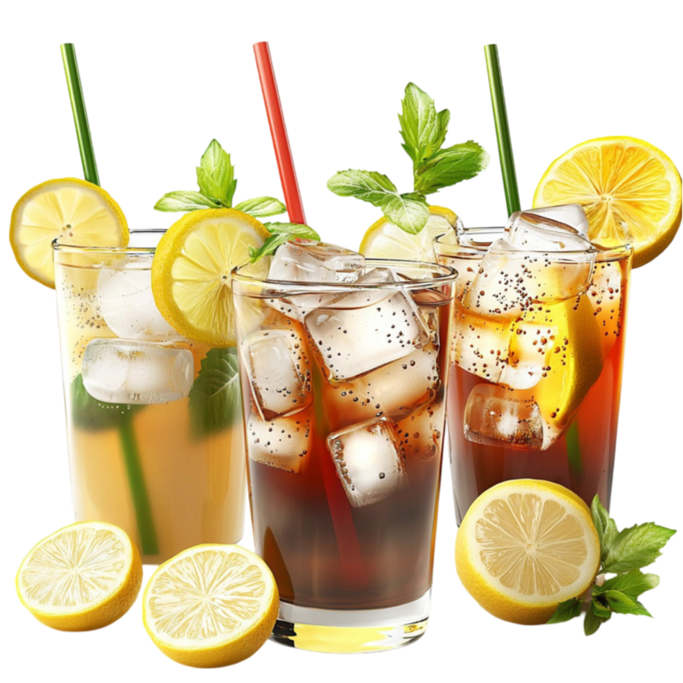 Reing iced drinks with lemon and mint look cool and png