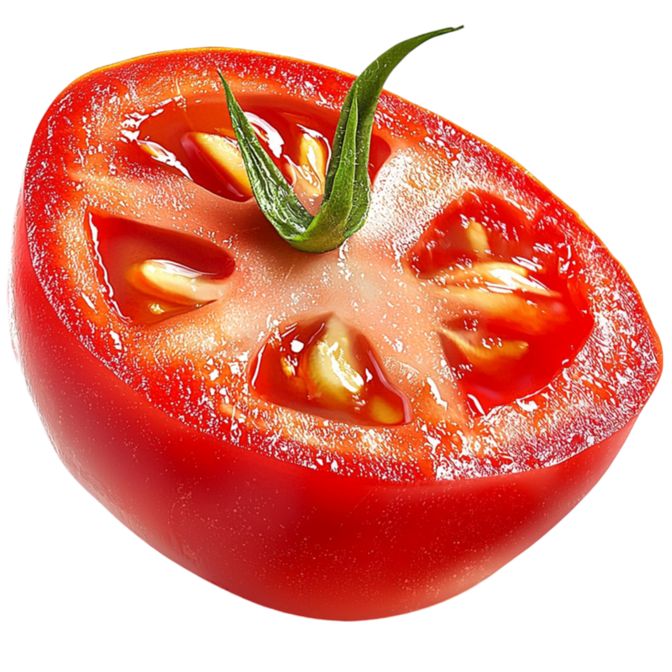 Halfcut ripe tomato with seeds looks and juicy png