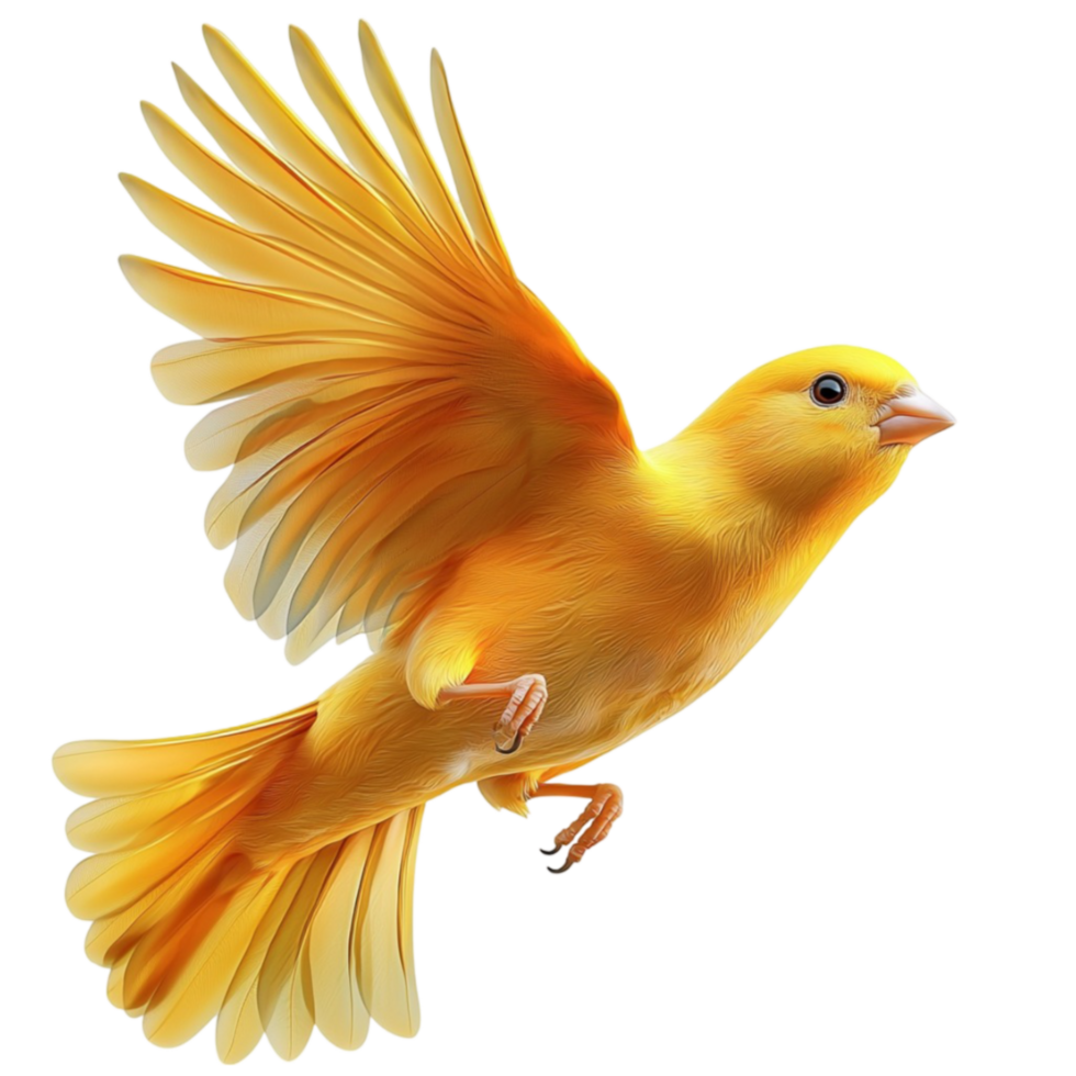 Yellow canary bird flies with its wings spread wide and png