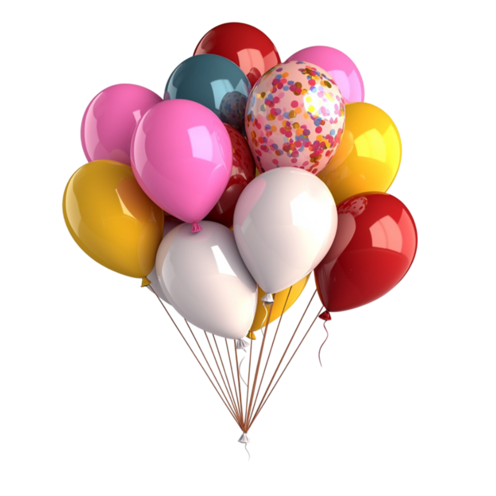 Colorful helium balloons float together with various shapes and patterns png
