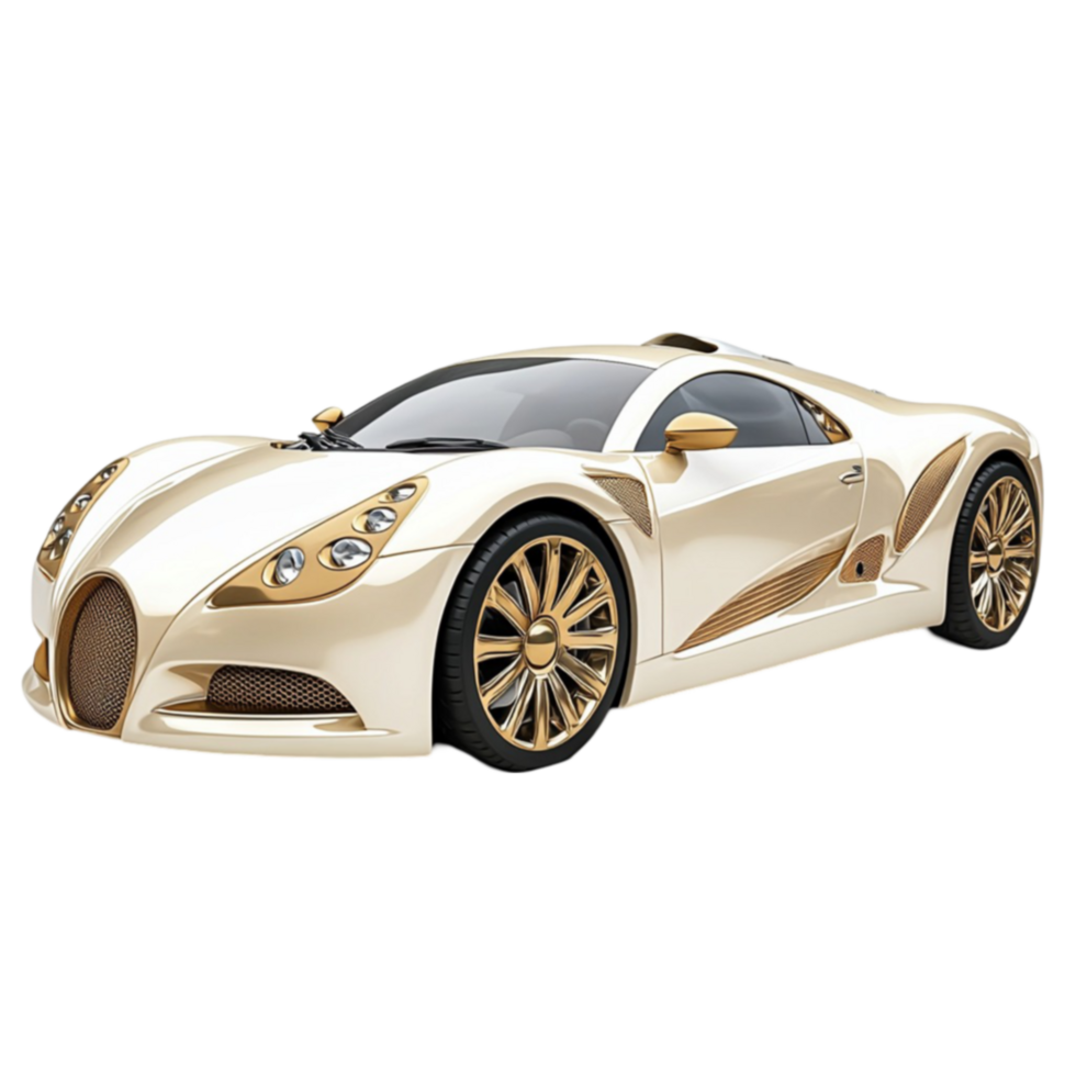 Luxurious white sports car shines with sleek curves and golden accents png