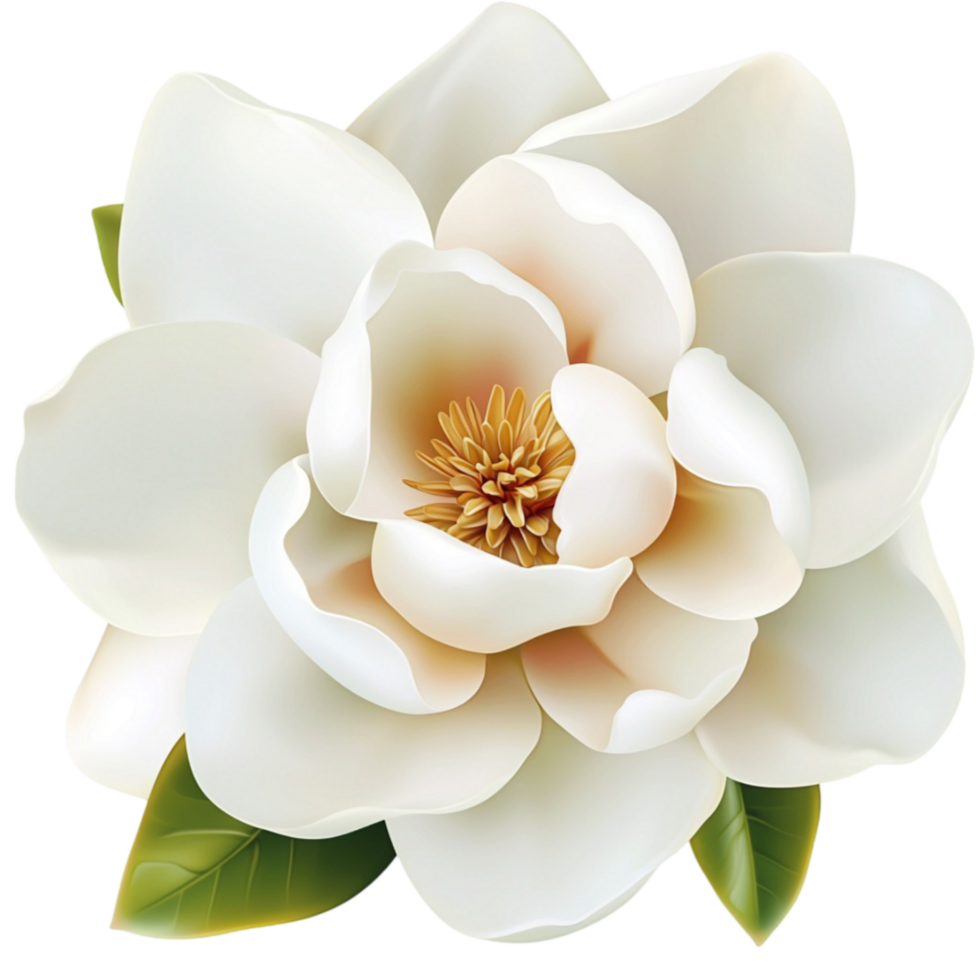 white magnolia flower blossoms with petals and a golden center png