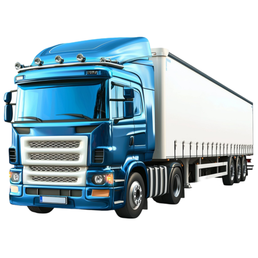 Large blue semitruck shines with chrome details and a powerful build png