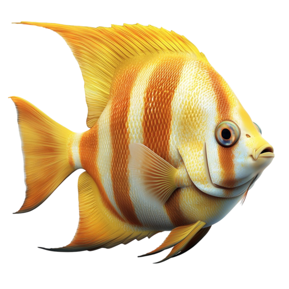Striped angelfish swims with golden and white patterns png