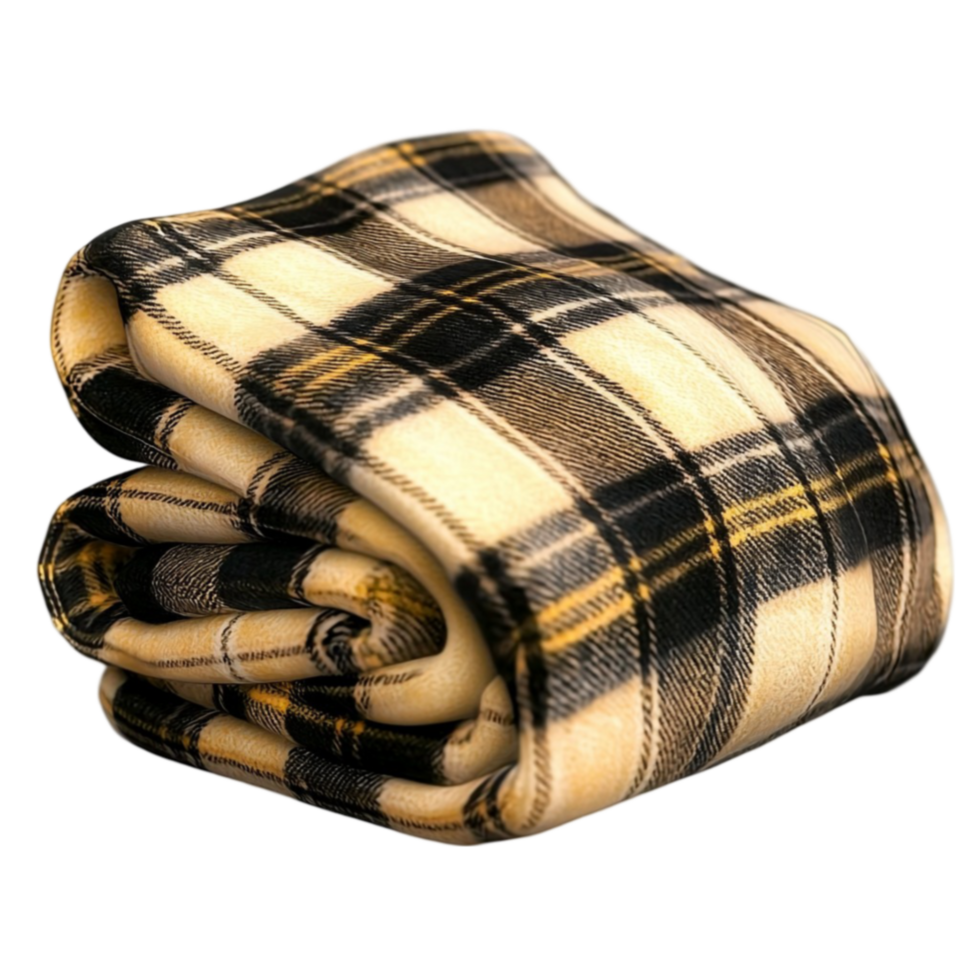 plaid blanket is neatly folded with a cozy texture png