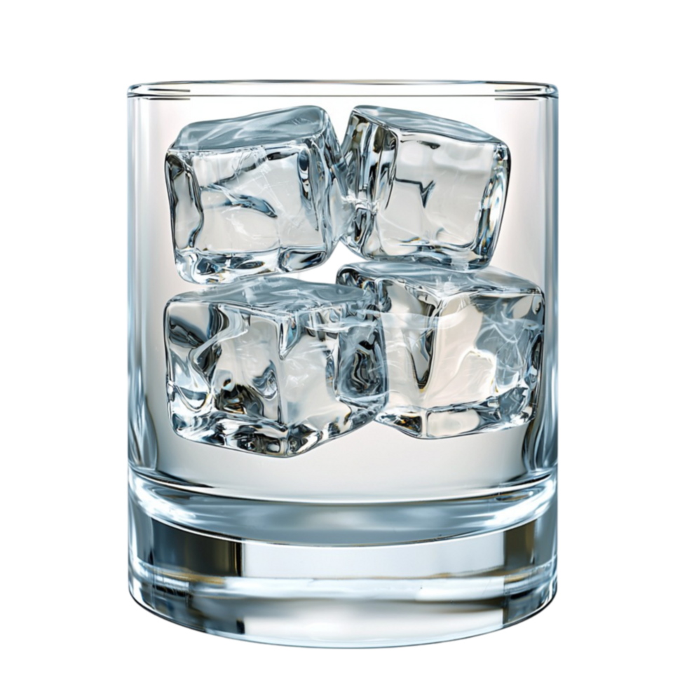 glass is filled with ice cubes stacked neatly png