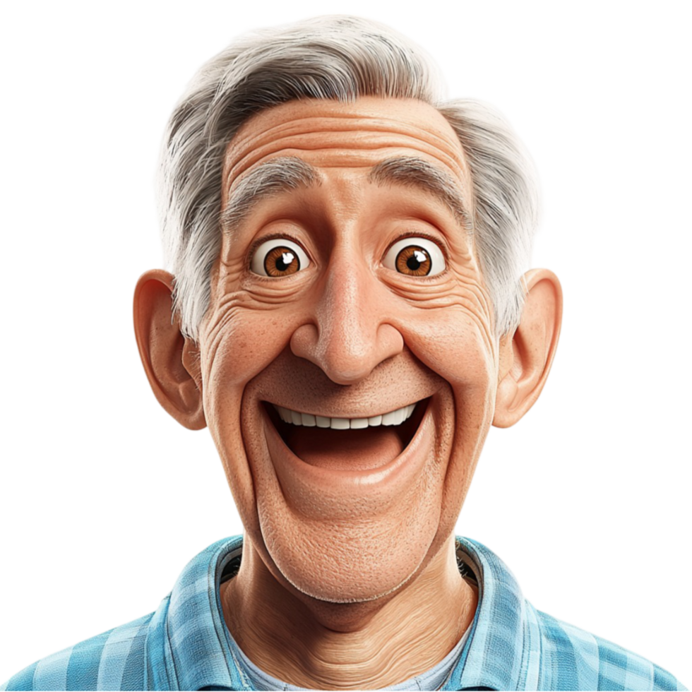 Cheerful elderly man with eyes smiles widely with an expressive face png