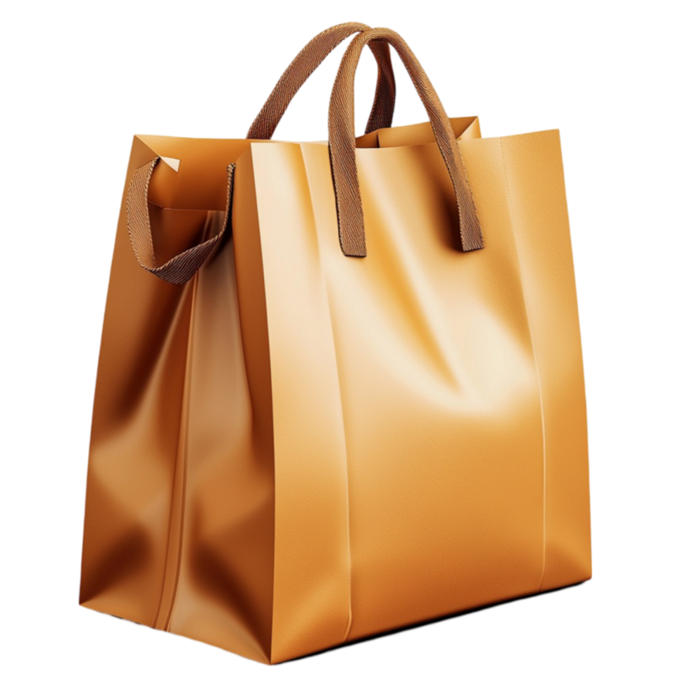 golden shopping bag stands upright with handles png