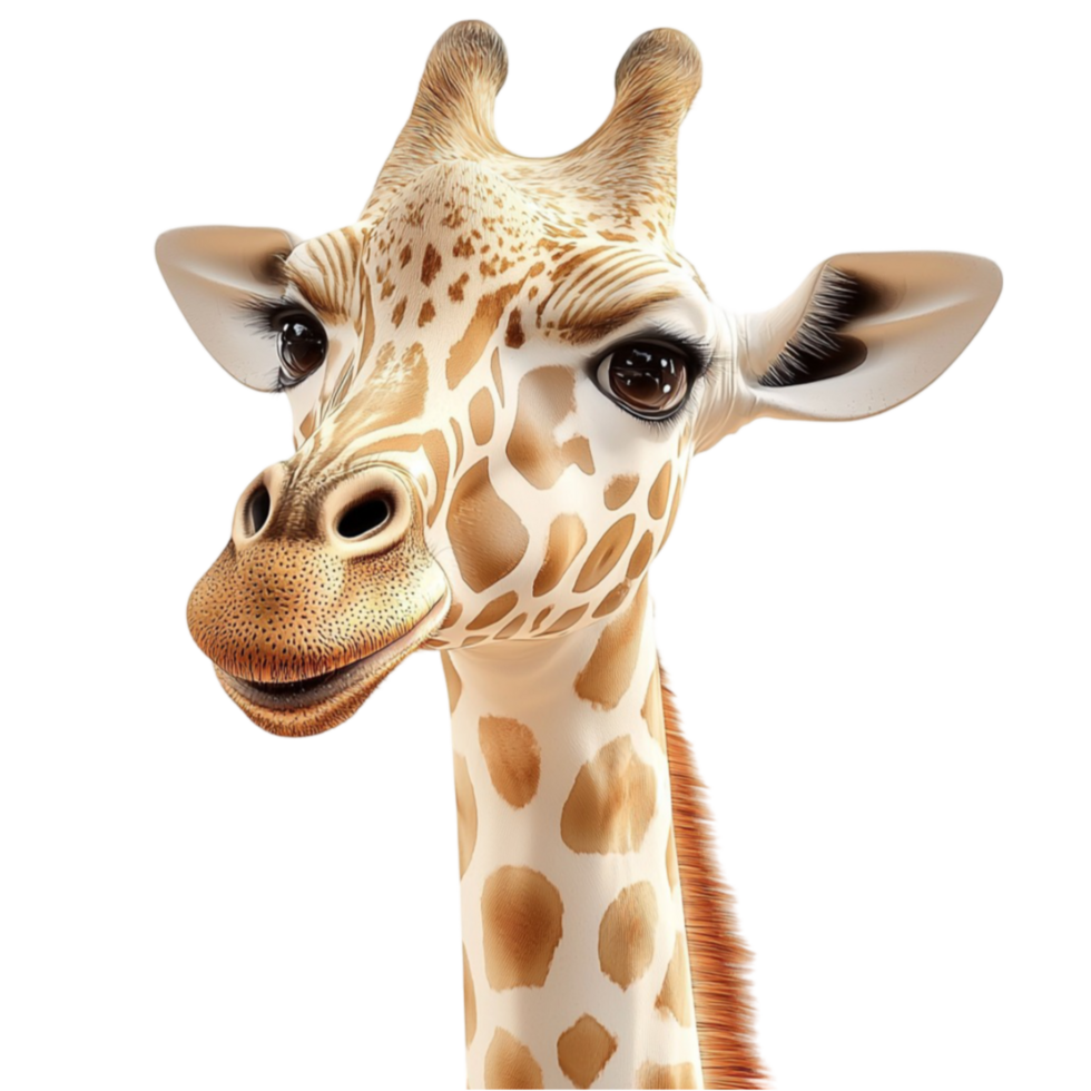 Tall giraffe has large eyes and a friendly expression png