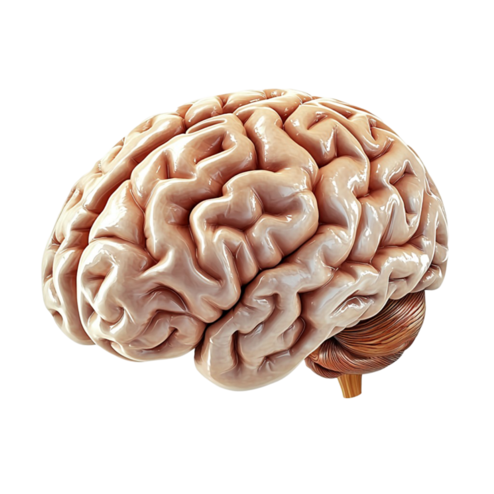 Realistic human brain with complex folds rests on a flat surface png