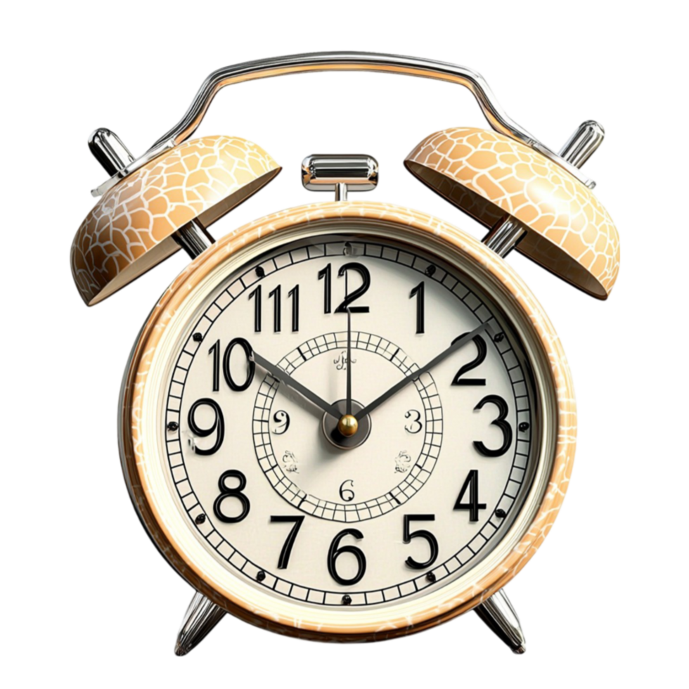 alarm clock with a golden frame shows the time clearly png