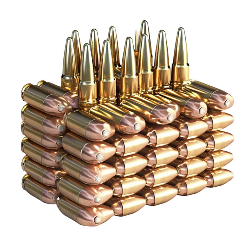 Stacked golden bullets arranged in an organized pile create a powerful metallic look png