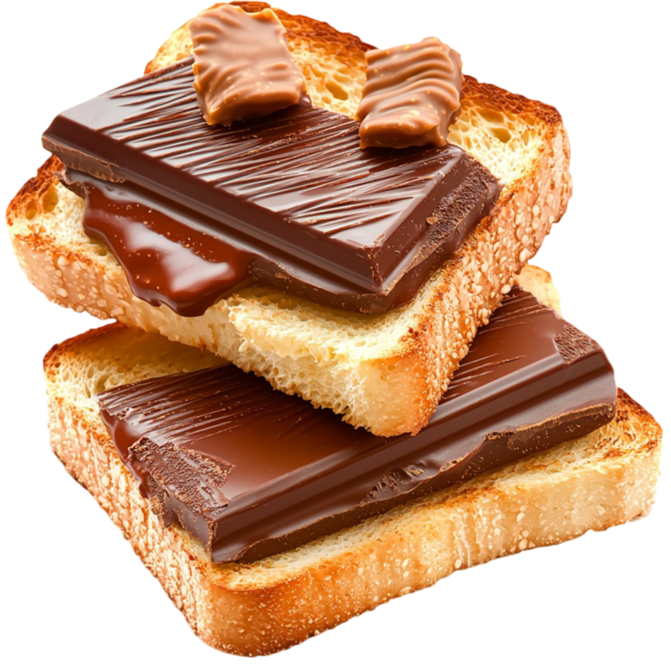 toast layered with chocolate and topped with chocolate pieces looks tempting png