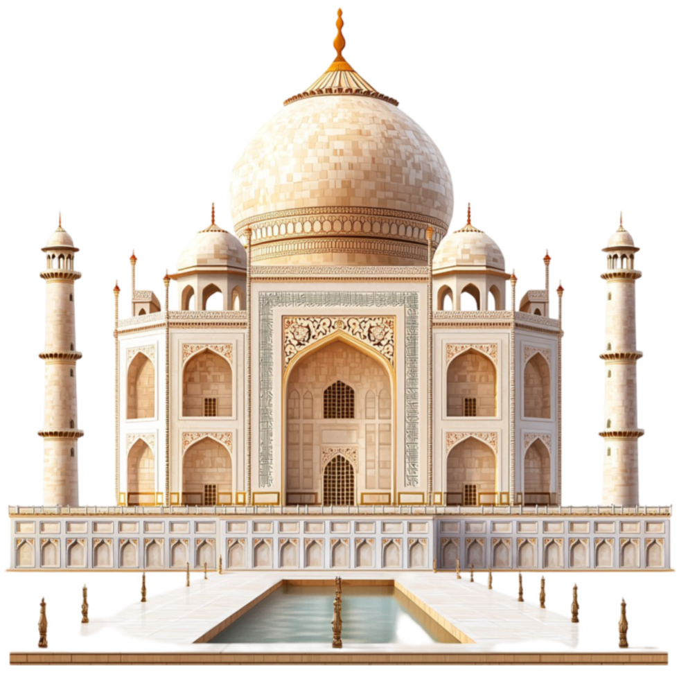 Majestic Taj Mahal with intricate marble details and grand domes symbolizes timeless beauty png