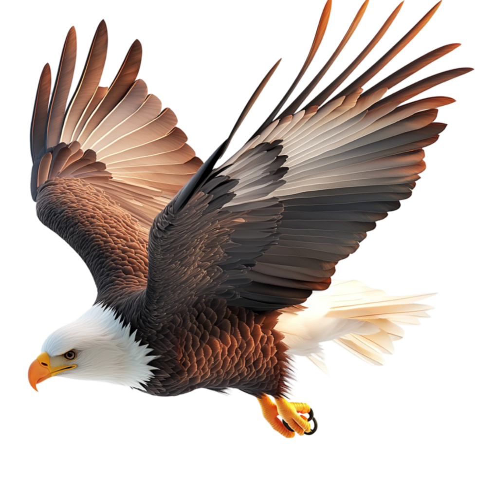 Majestic bald eagle soaring through the sky with sharp talons and outstretched wings png