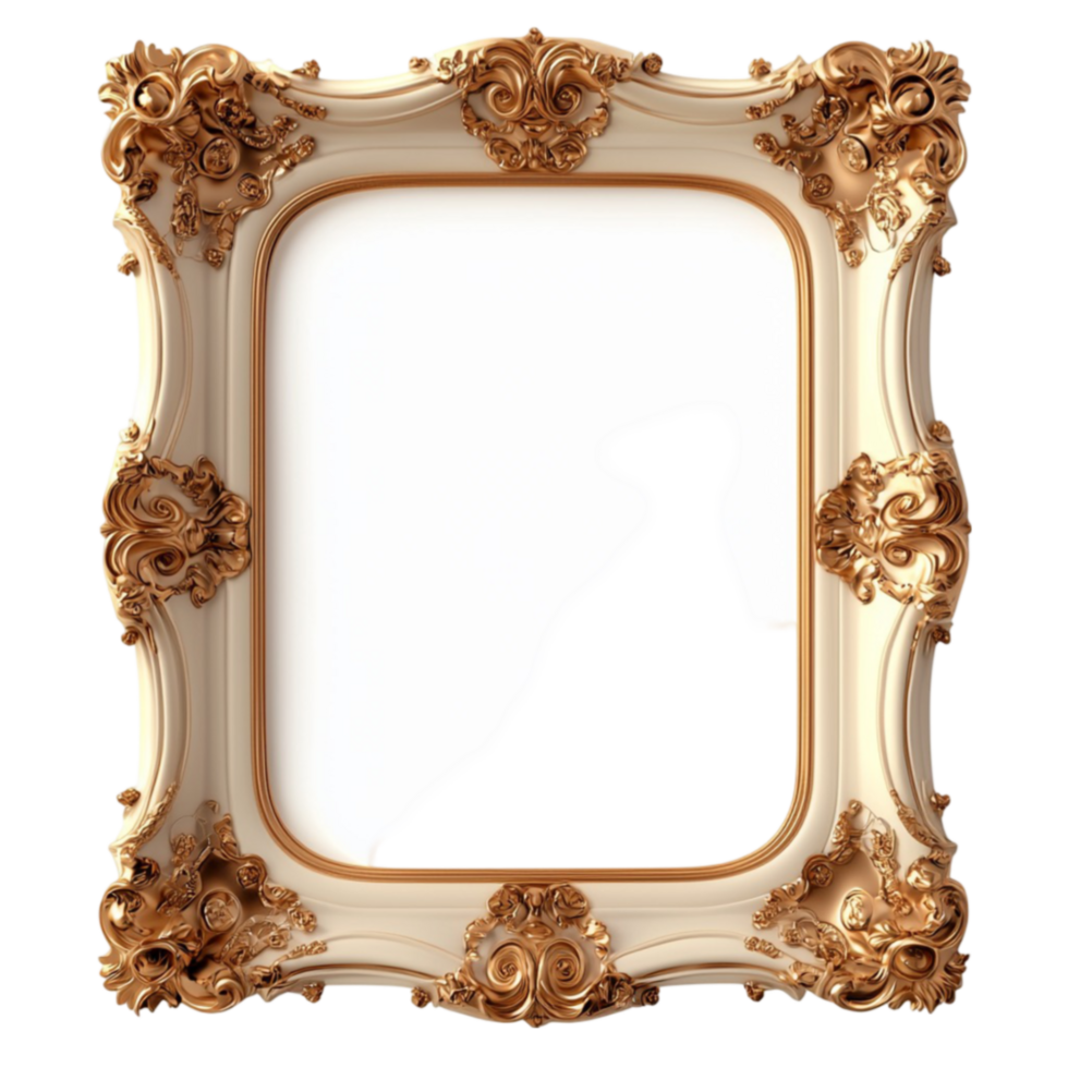 Ornate antique picture frame with intricate gold carvings and a baroque design png