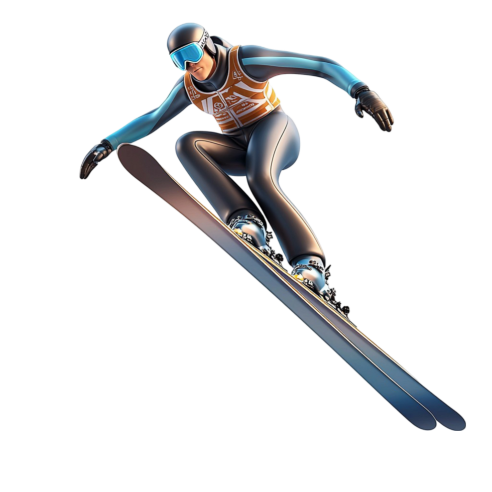 Professional skier in miir performing an intense jump png