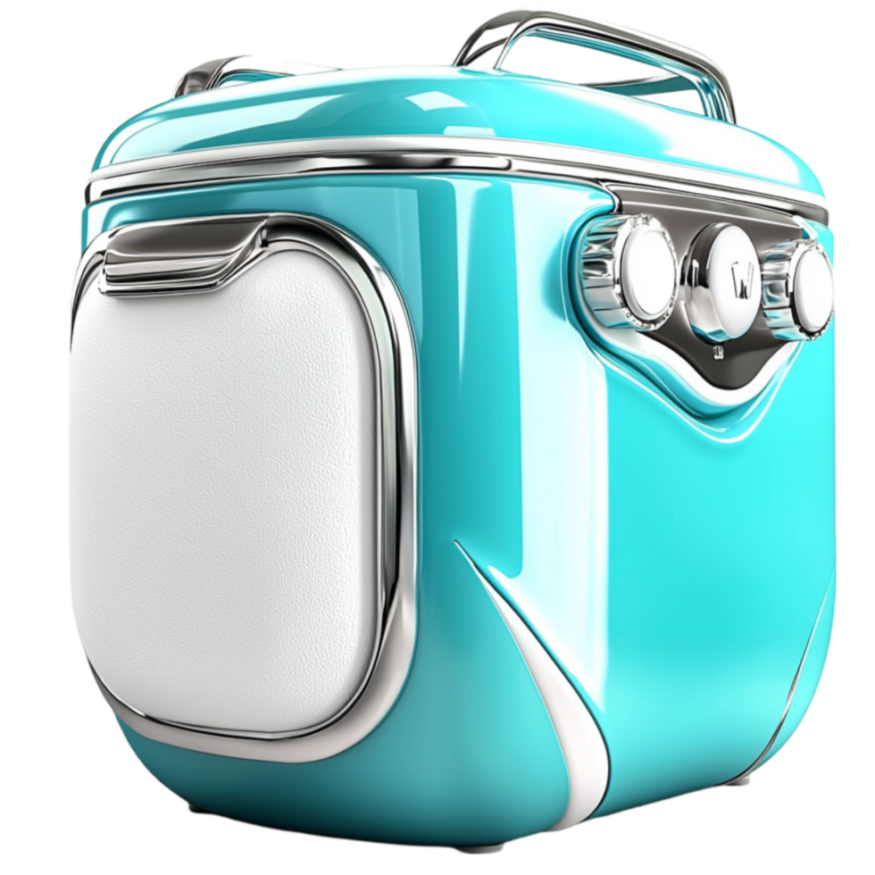 Retrostyle blue washing machine with a glossy finish png