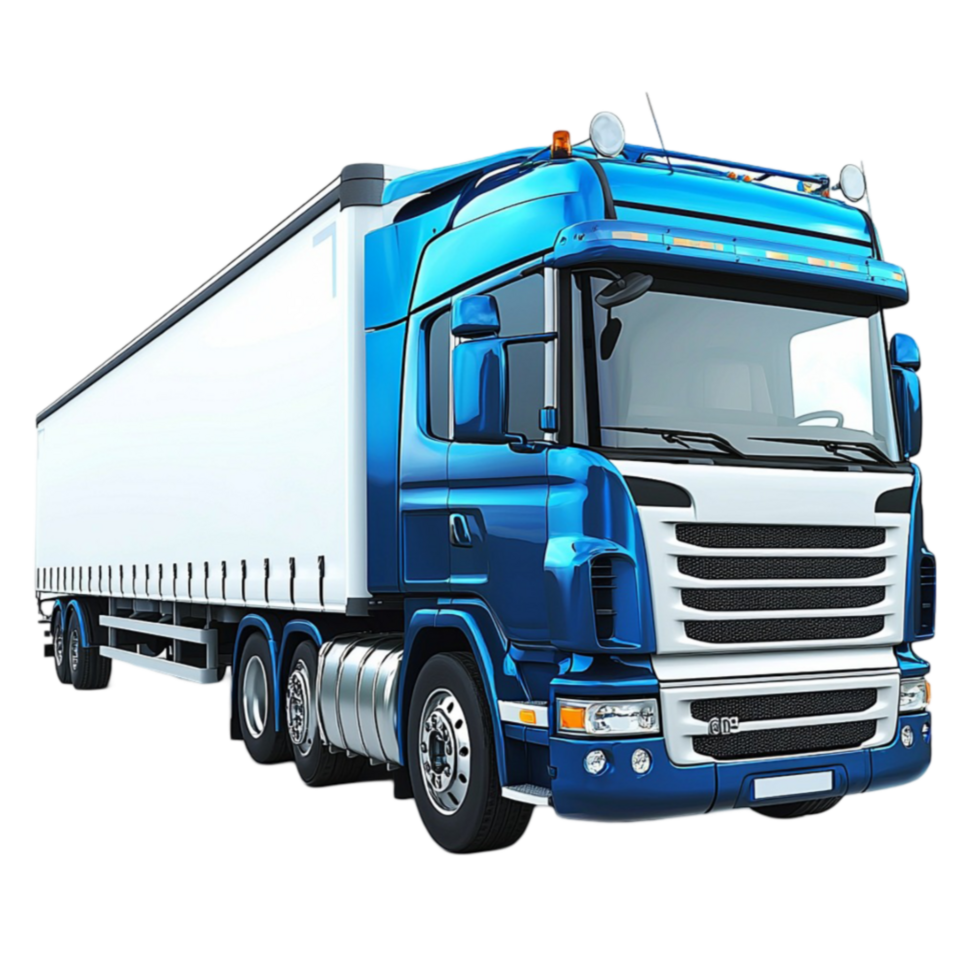 Large blue semitruck with a long trailer ready for transportation png