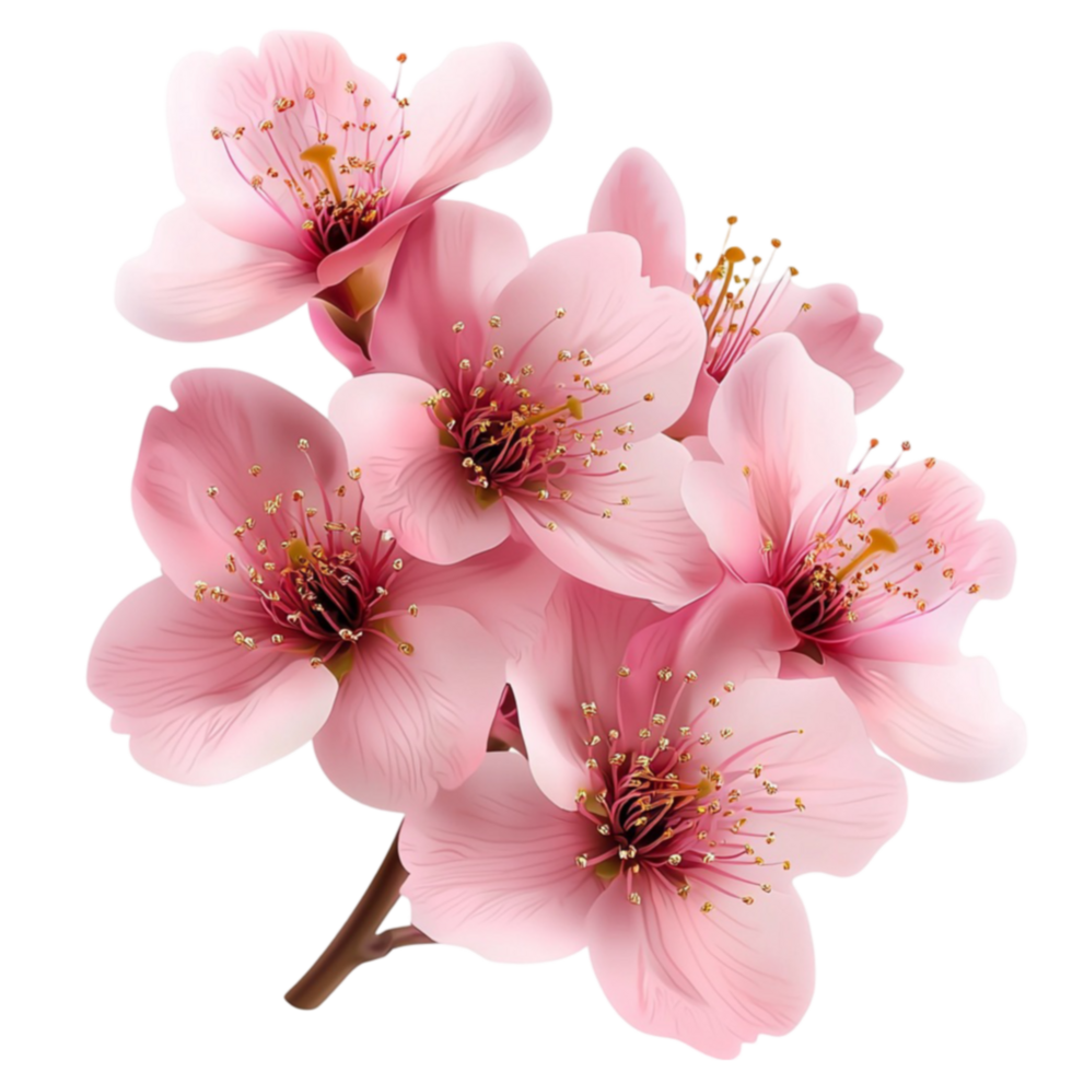 Delicate pink cherry blossoms in full bloom with petals and tiny stamens png
