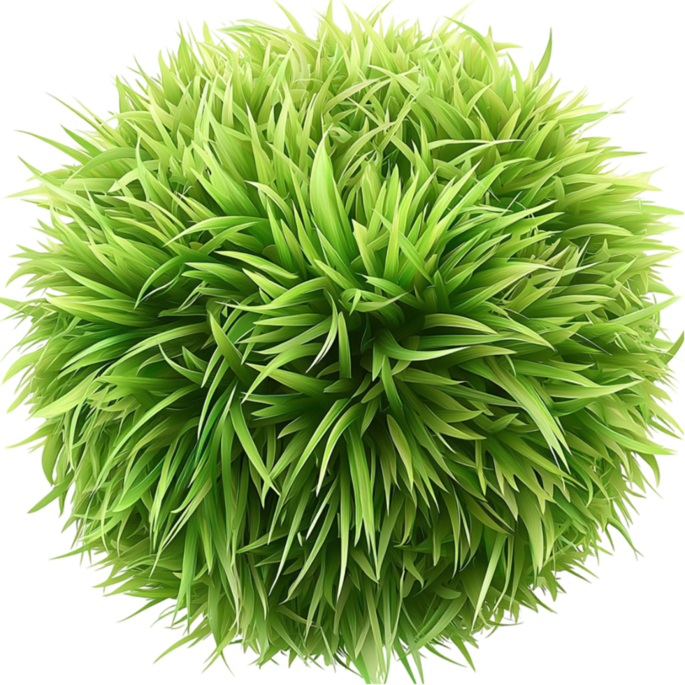 Vibrant green grass sphere with a dense and fluffy texture png
