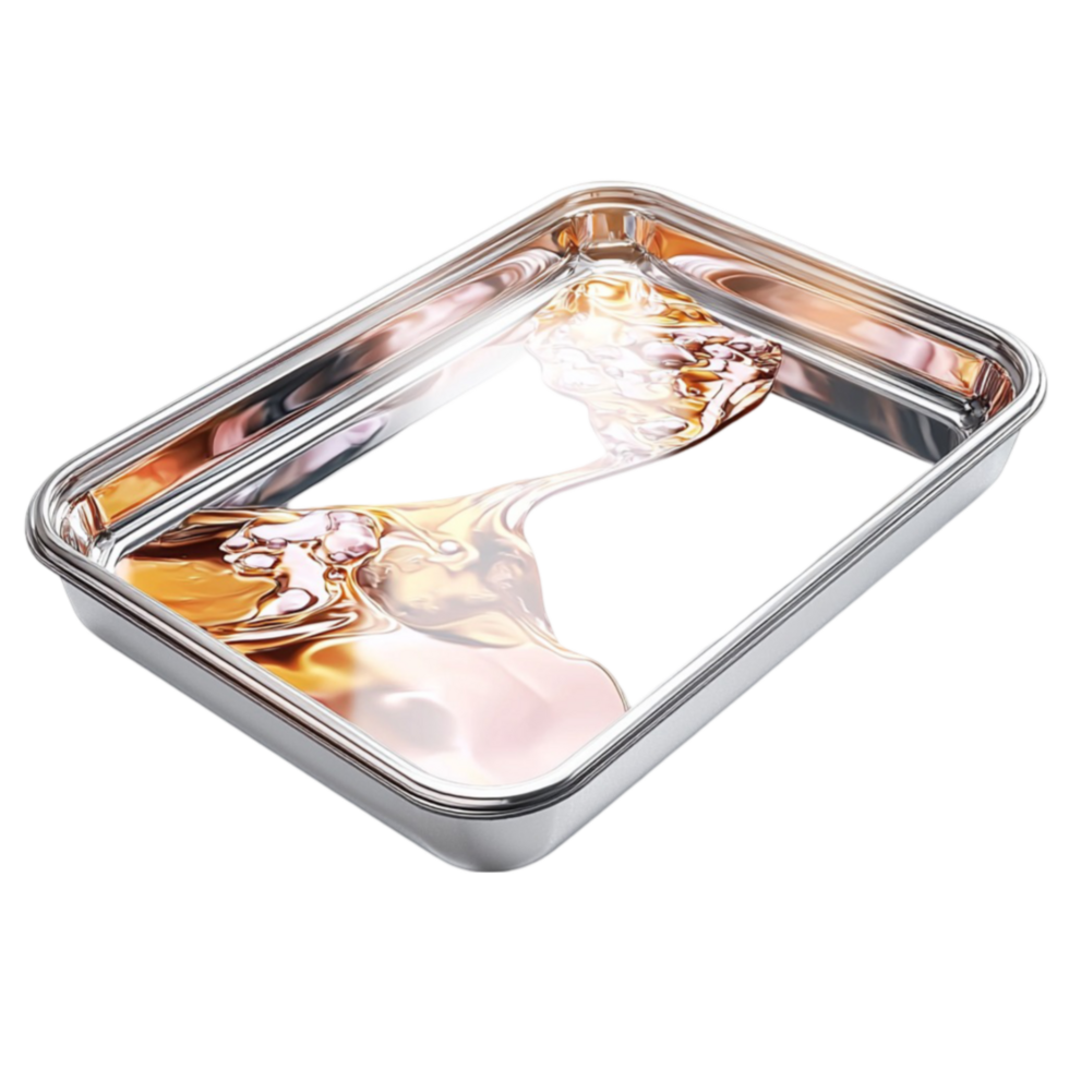 Shiny silver tray with melted gold forming a beautiful pattern png