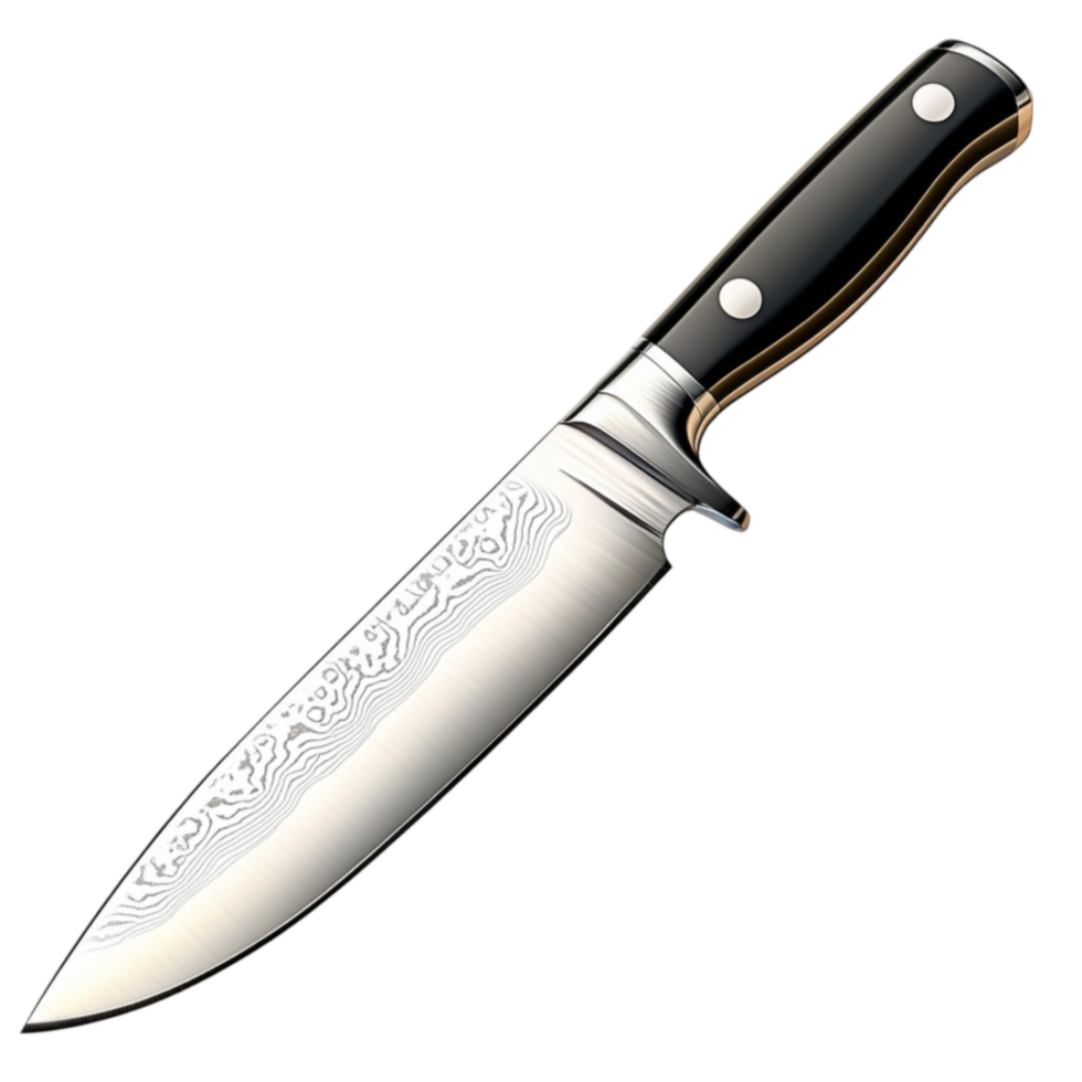Sharp silver knife with a black handle and a sleek design png