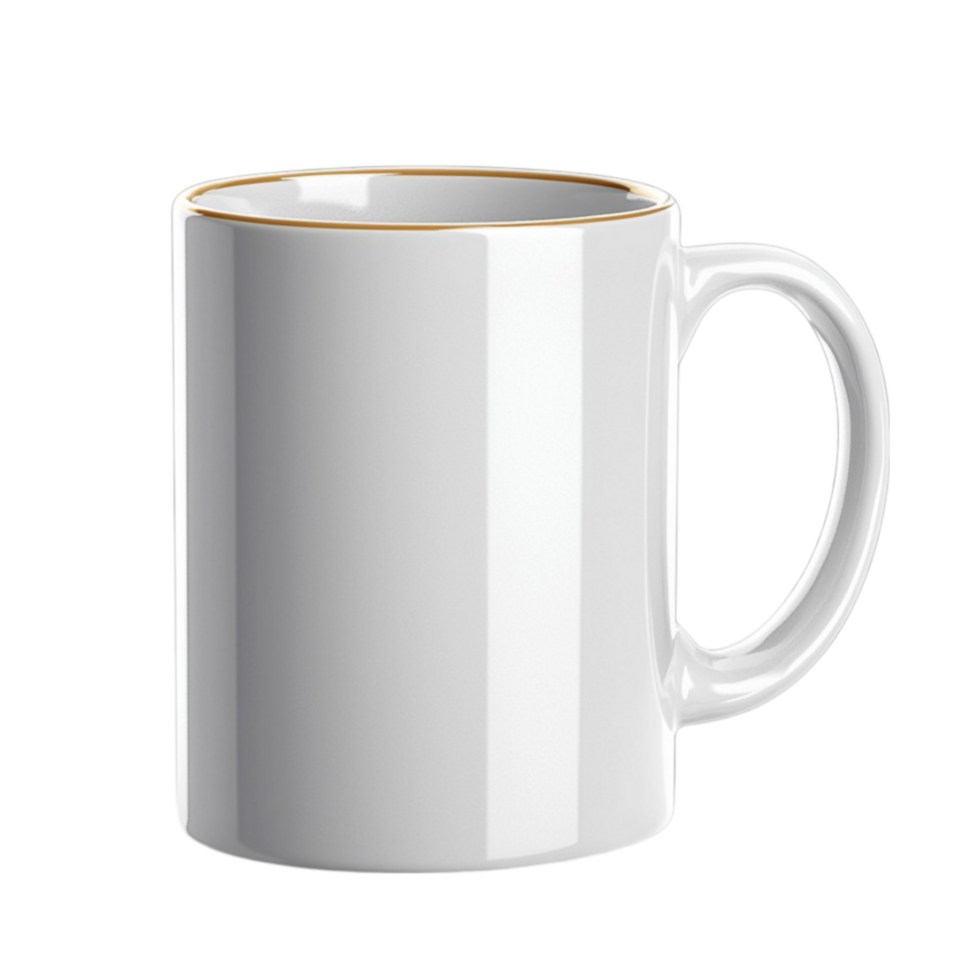 Plain white ceramic coffee mug with a simple handle and glossy finish png