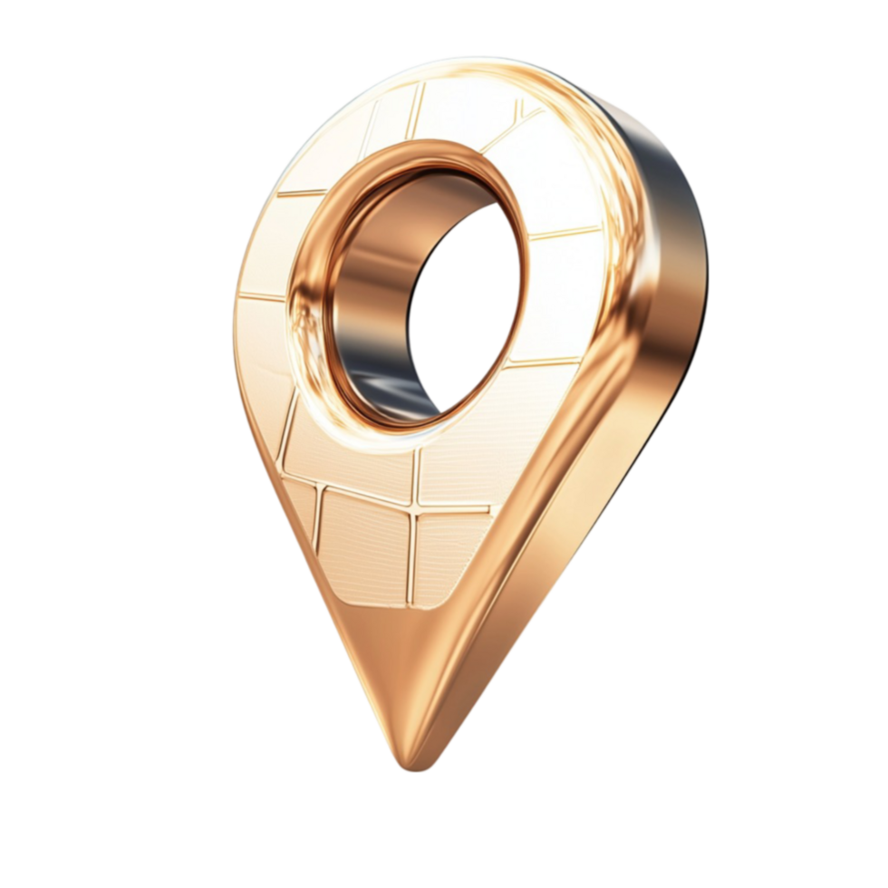 Shiny golden location pin with a reflective surface png