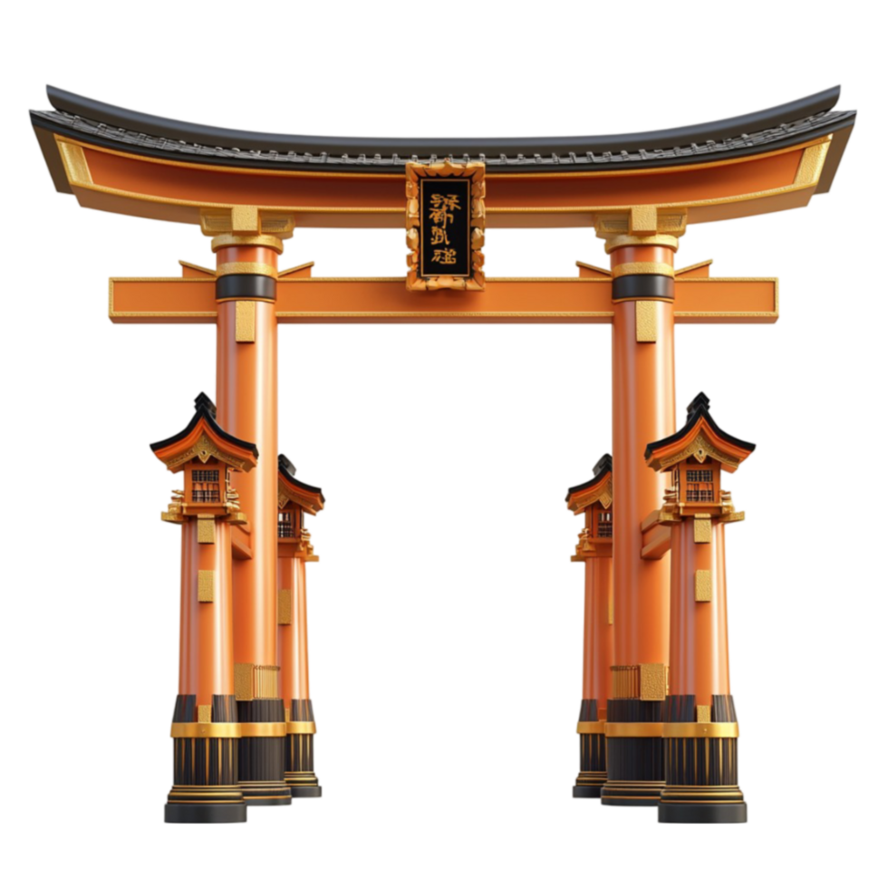 Traditional Japanese torii gate with wooden pillars and elements png