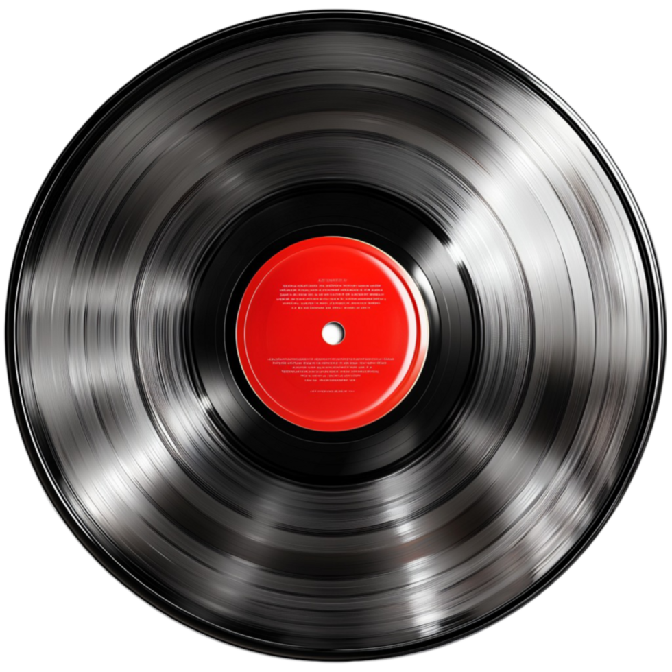 black vinyl record with a red label in the center png