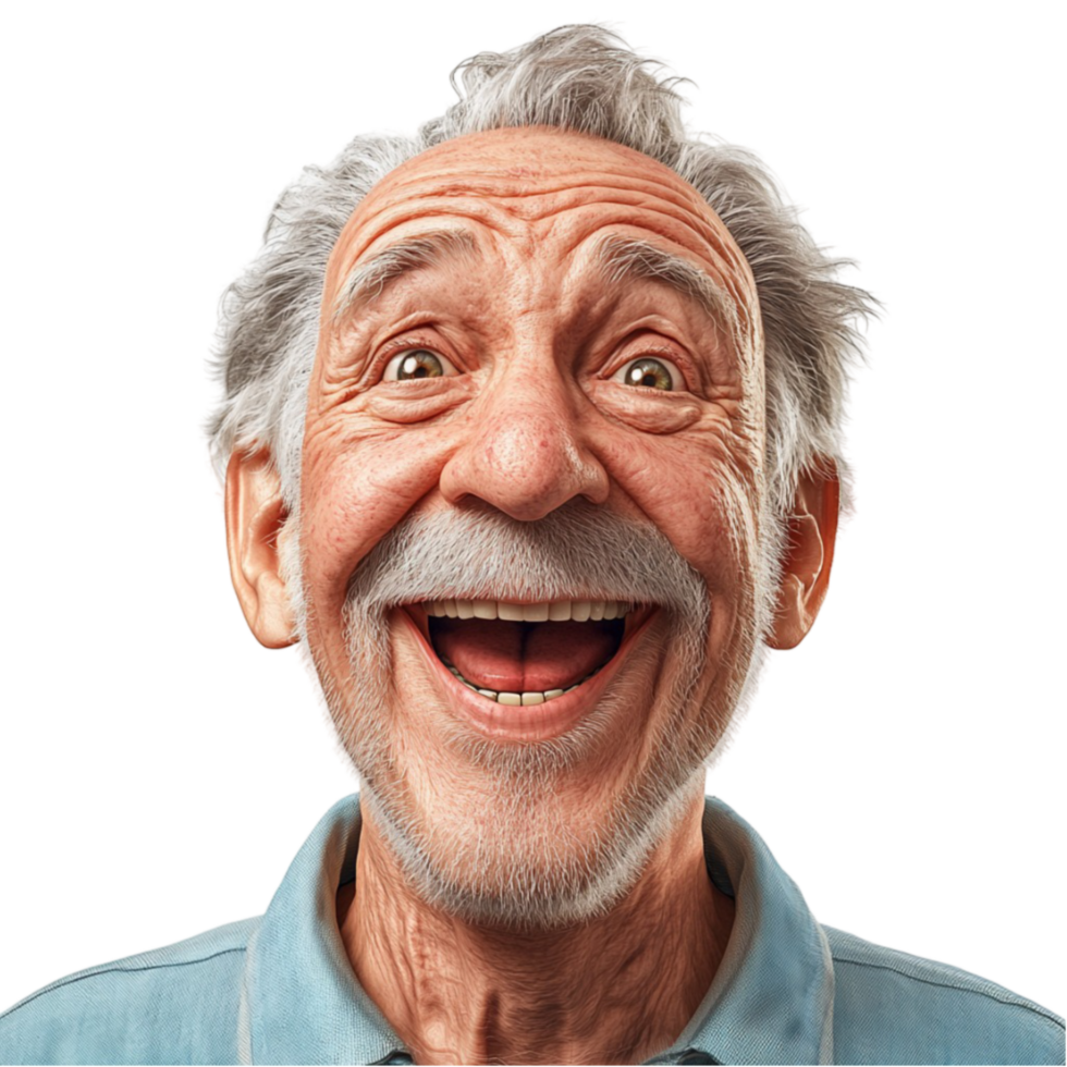 Elderly man with a wide joyful smile and eyes png