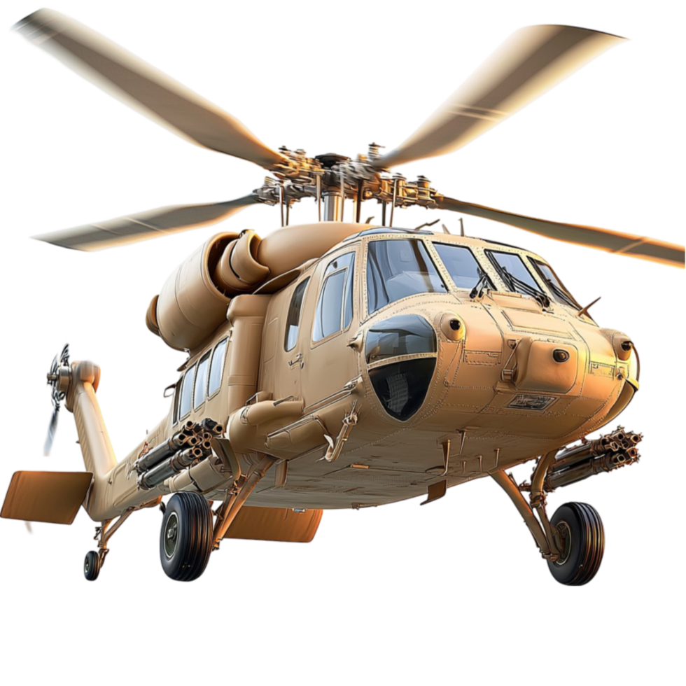 Large military helicopter flying with its rotors spinning png