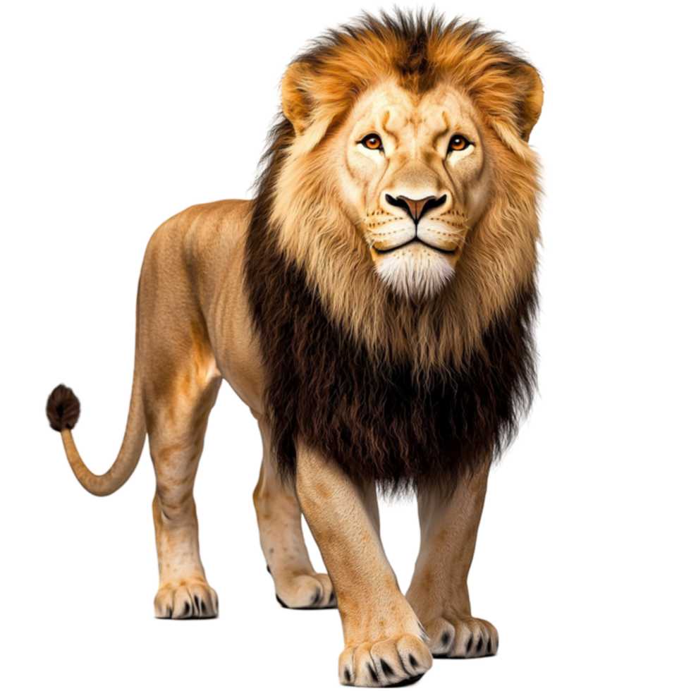 Majestic lion standing tall with a thick golden mane png