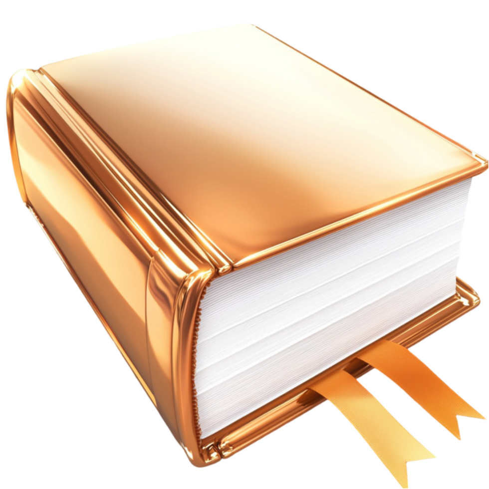 Shiny golden book with thick white pages and ribbon bookmarks png