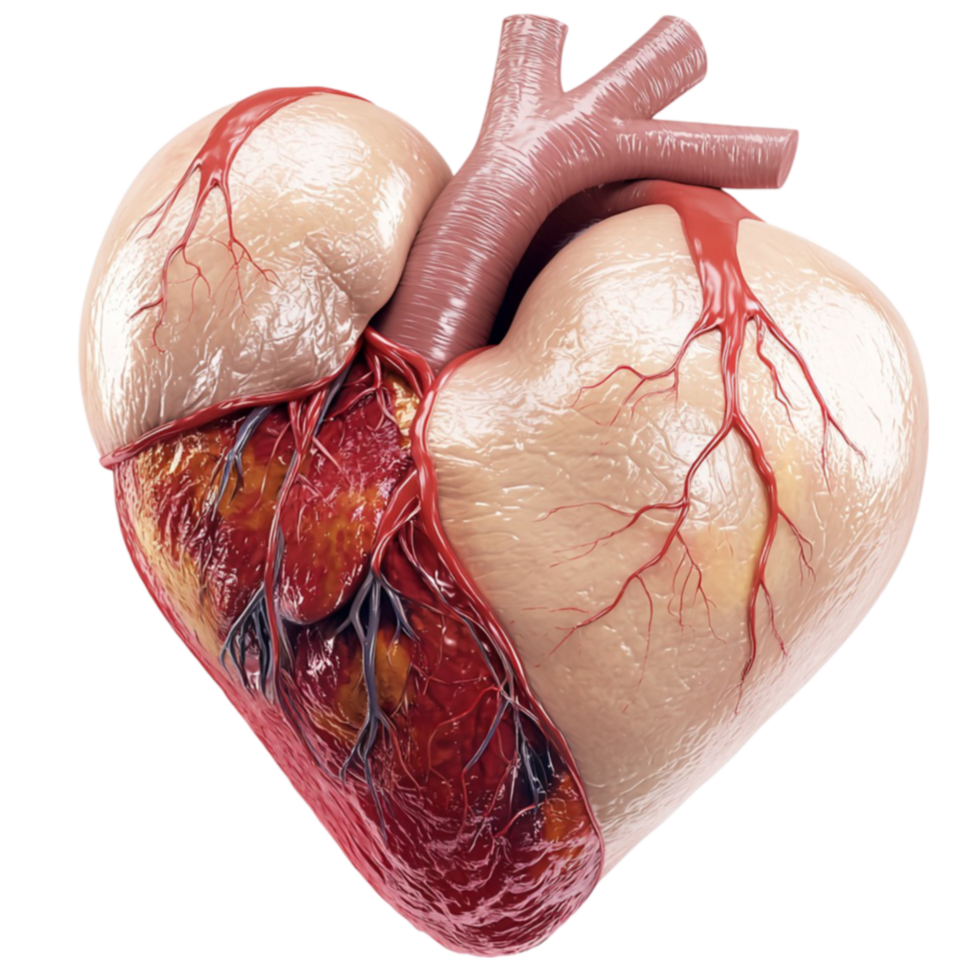 Anatomically detailed human heart with visible veins anderies png