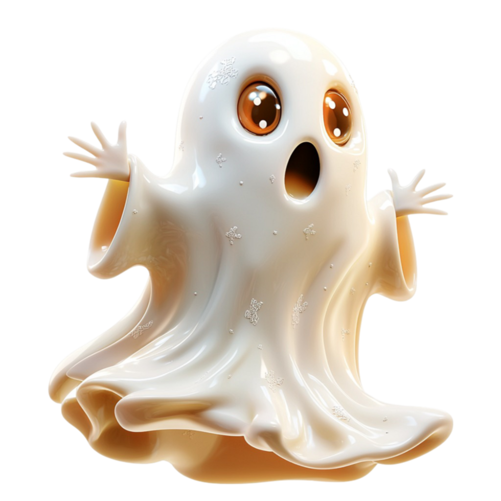Cute floating ghost with wide eyes and an expression of surprise png