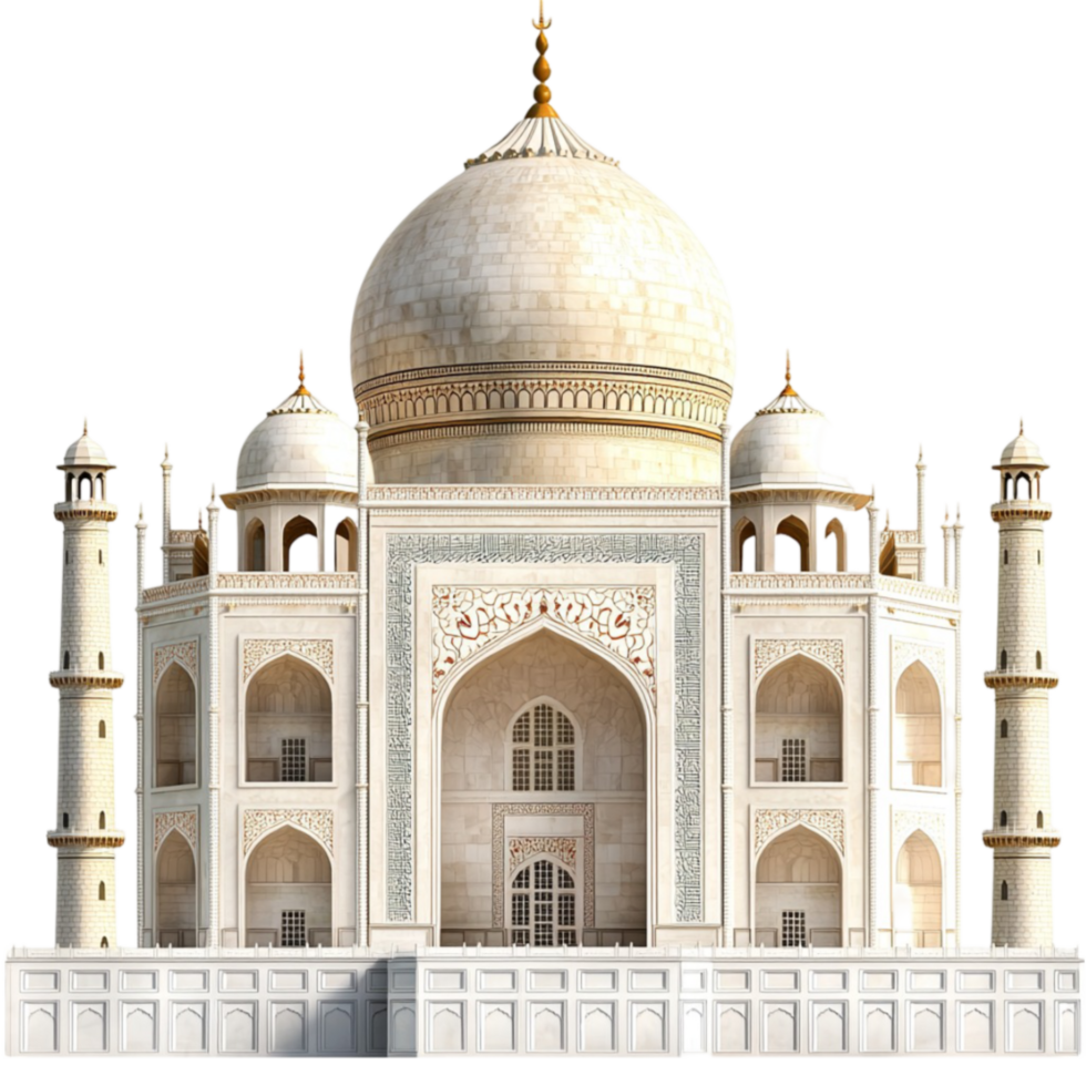 Majestic Taj Mahal with its white marble domes and intricate architecture png