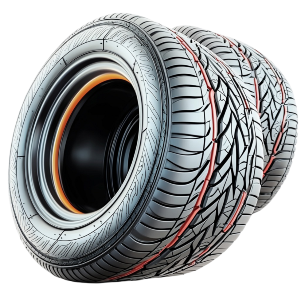 Stack of new car tires with intricate tread patterns and a clean surface png